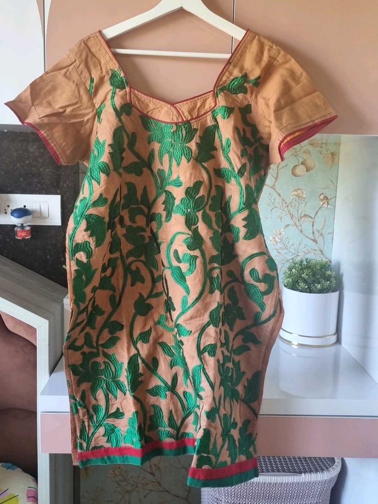 4XL Embroidery Beautiful Cotton Straight Kurti 😍