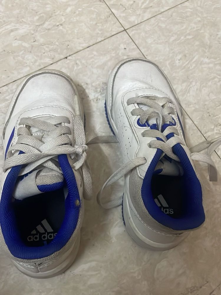 Adidas White &amp; Blue Sneakers