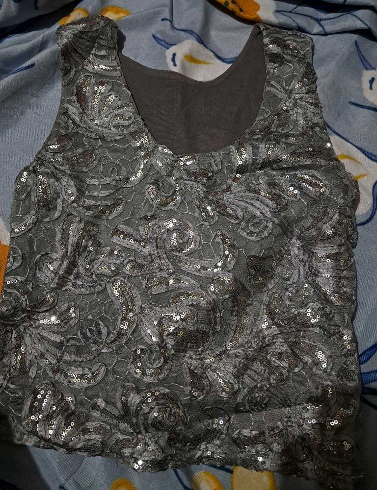 Grey Lace Top