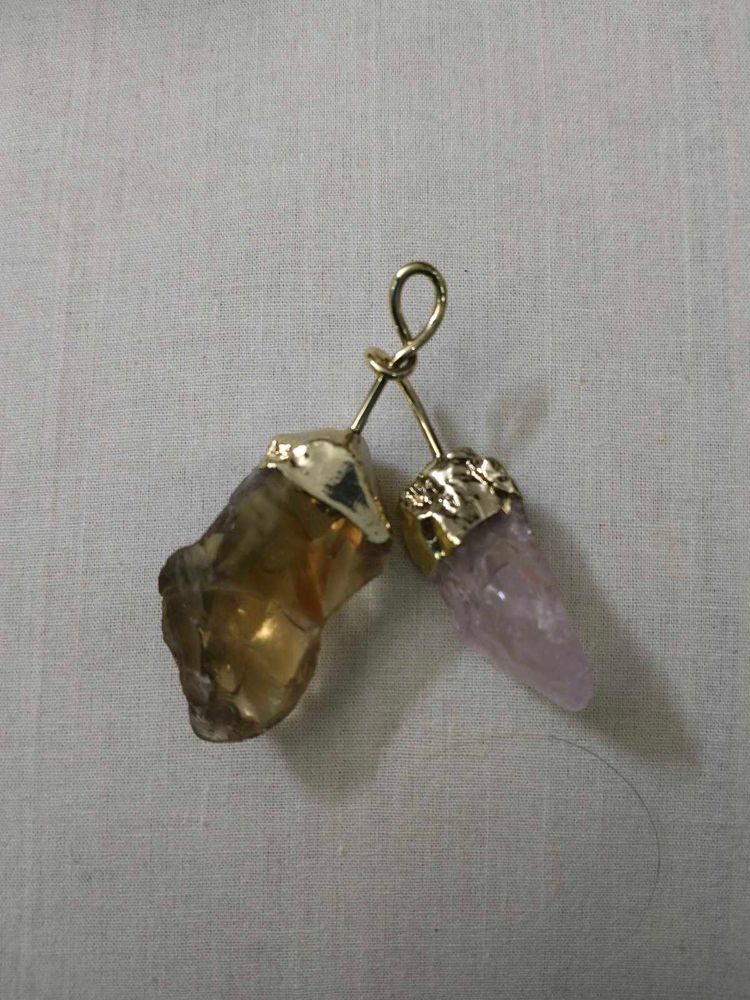 Raw Rose Quartz And Smoky Crystal Pendant Necklace