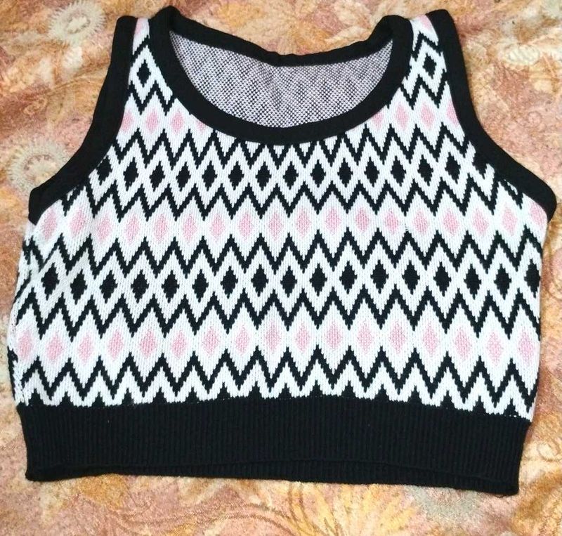 Retro Diamond Knit Crop Top