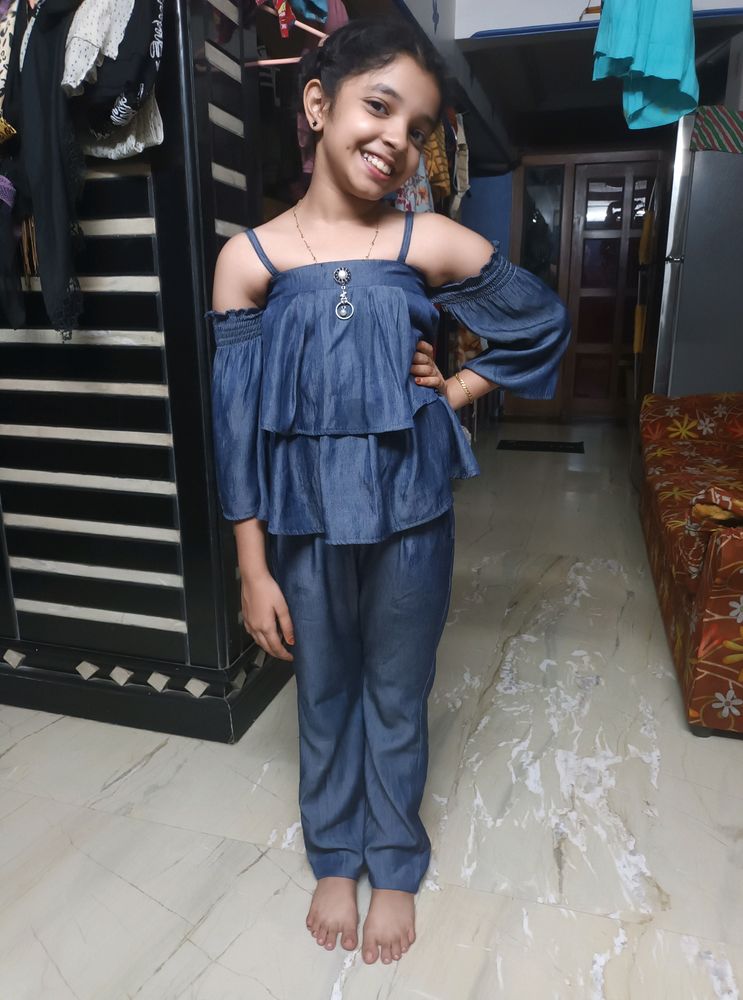 Girls&#39; Denim Style Pant Set