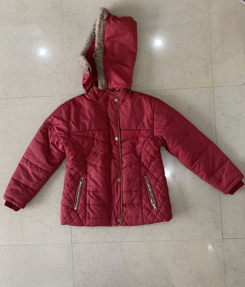 Maroon Hooded Kids Winter Jacket