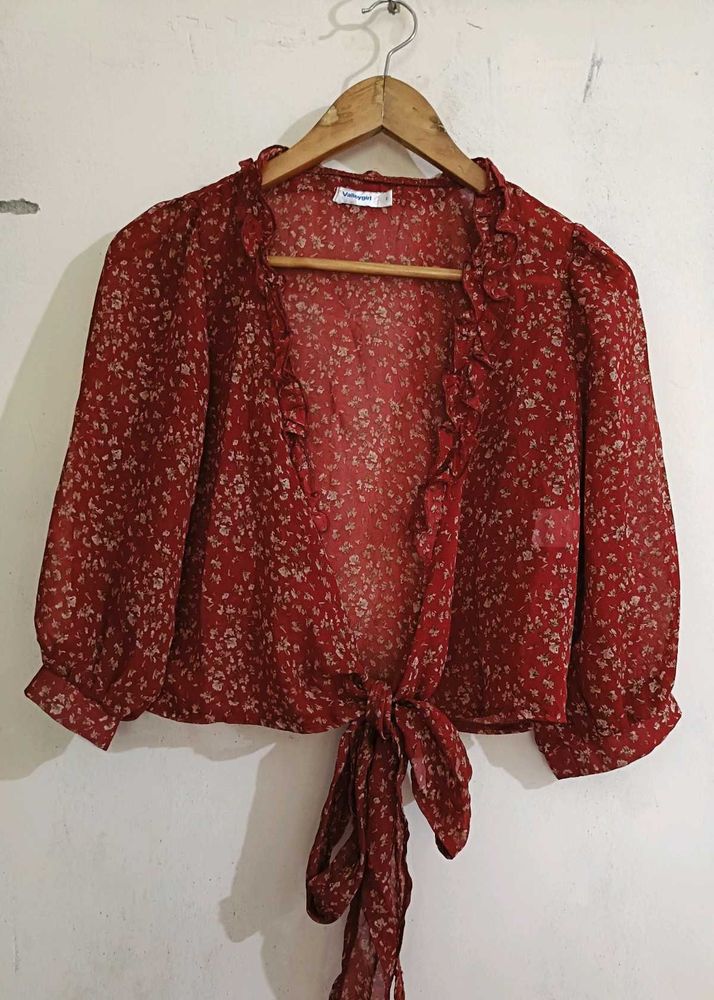 Red Floral Top/Shrug