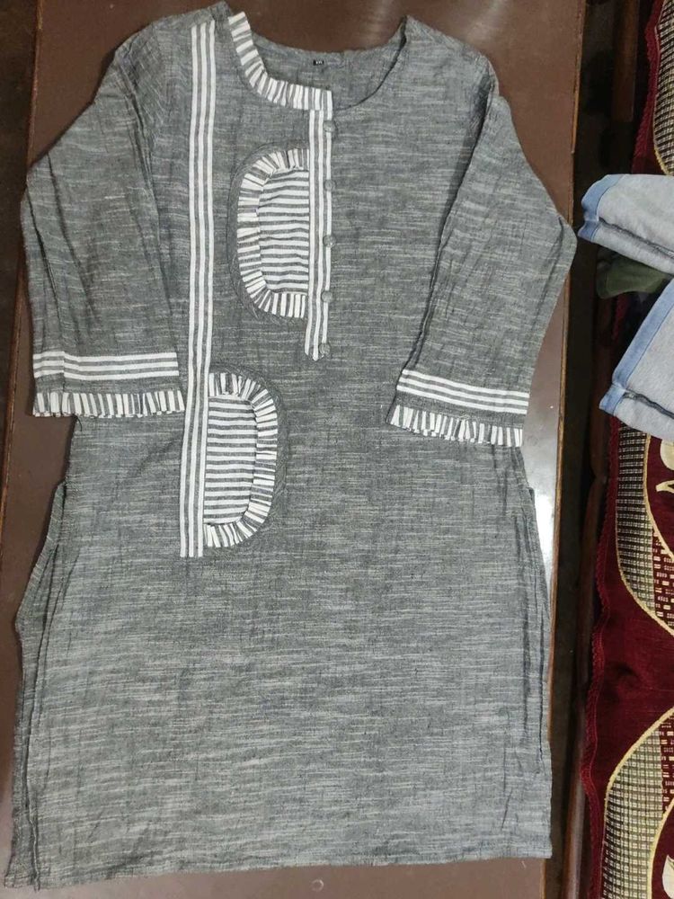 Grey Striped Kurta