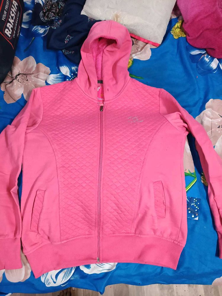 Pink Quilted Zip-Up Hoodie
