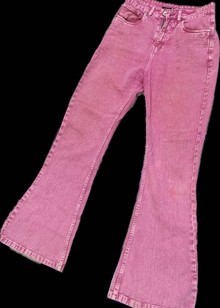Pink Acid Washed Bootcut Jeans