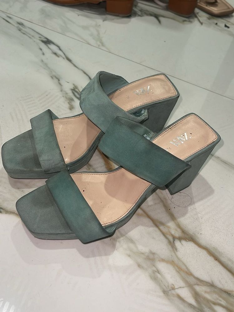 Zara Green Heeled Mules