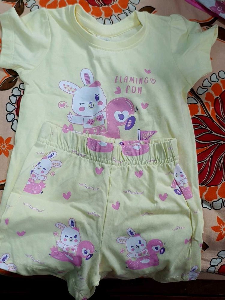 Cute Yellow Bunny &amp; Flamingo Pajama Set