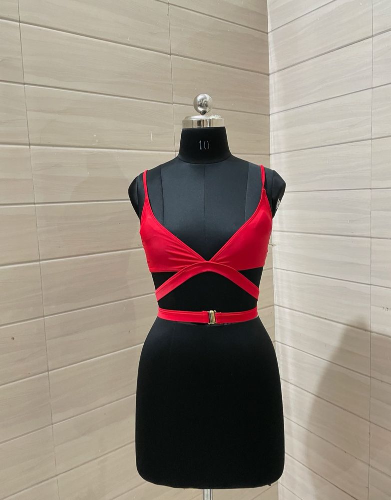 Shein Imported Padded Red Crisscross Party Bra Top