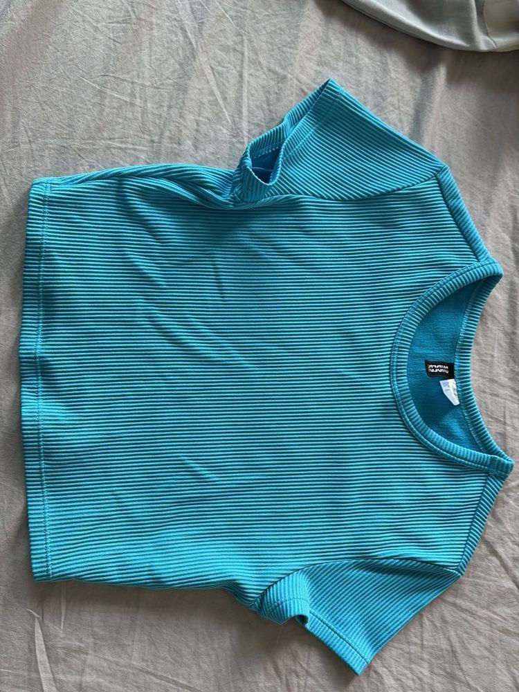 Blue Ribbed Crop Top