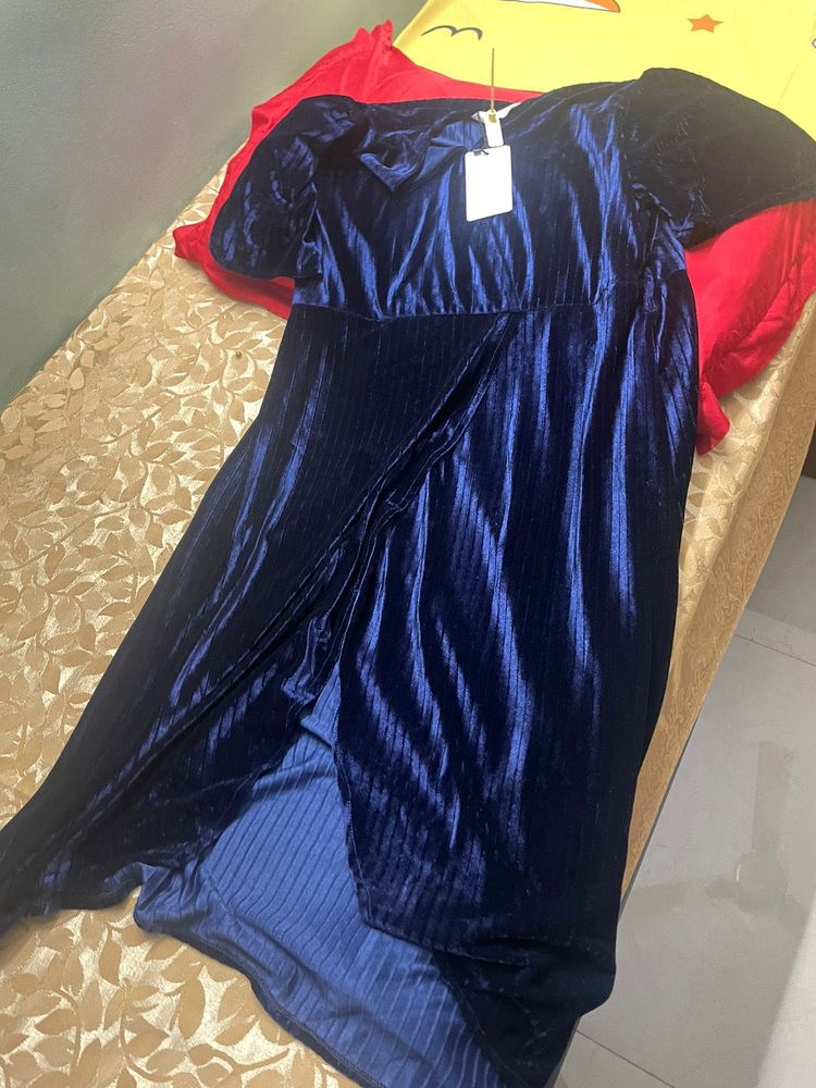 Elegant Blue Velvet Dress