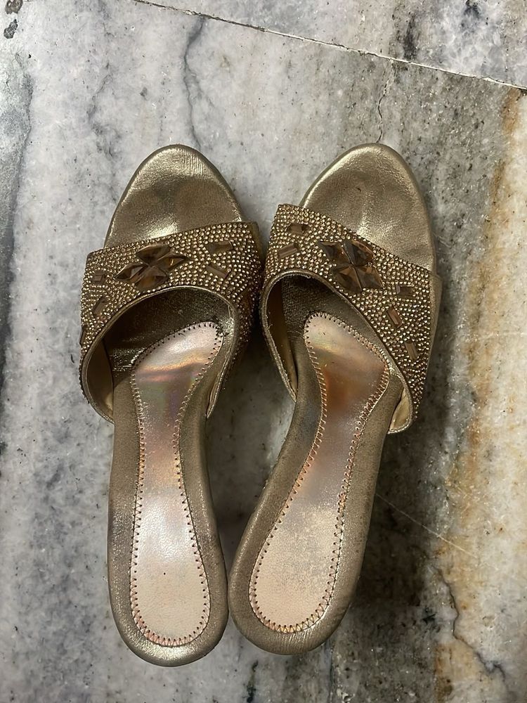 Elegant Gold Embellished Heels