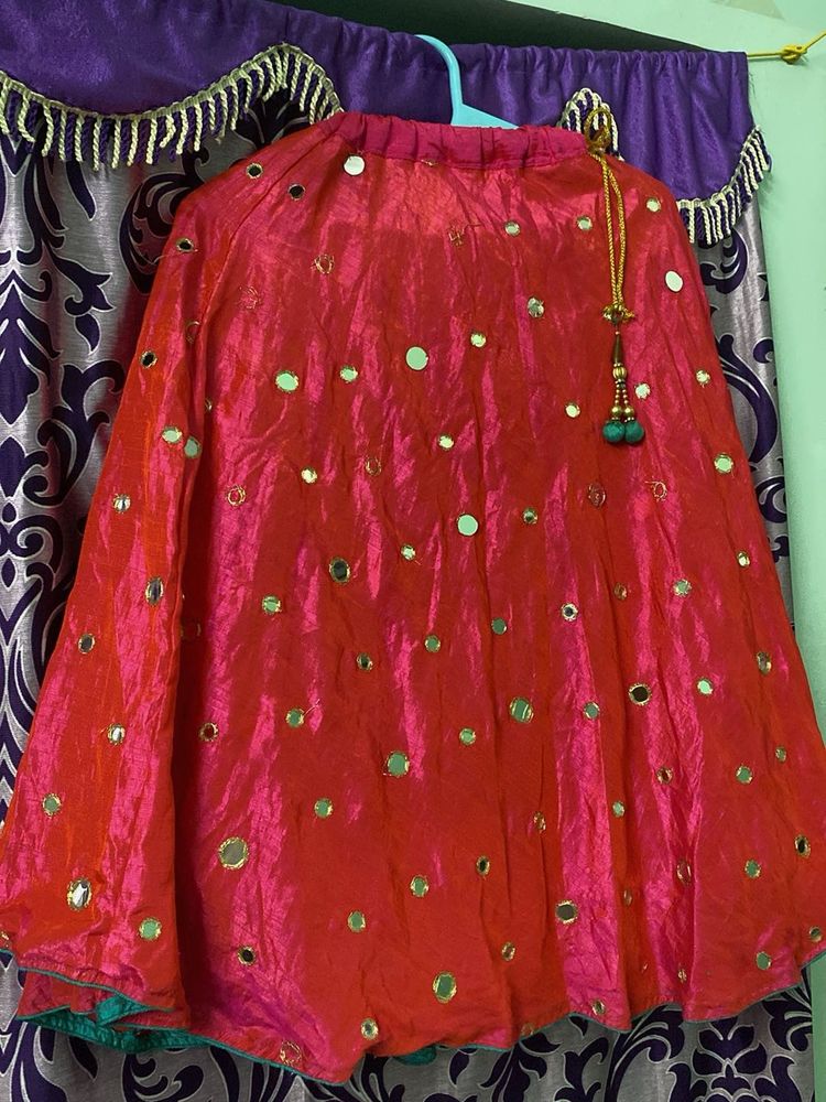 Red Skirt with Mirror Details