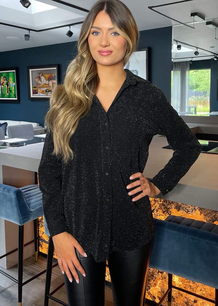 Partywear Sparkly Black Long Sleeve Shirt