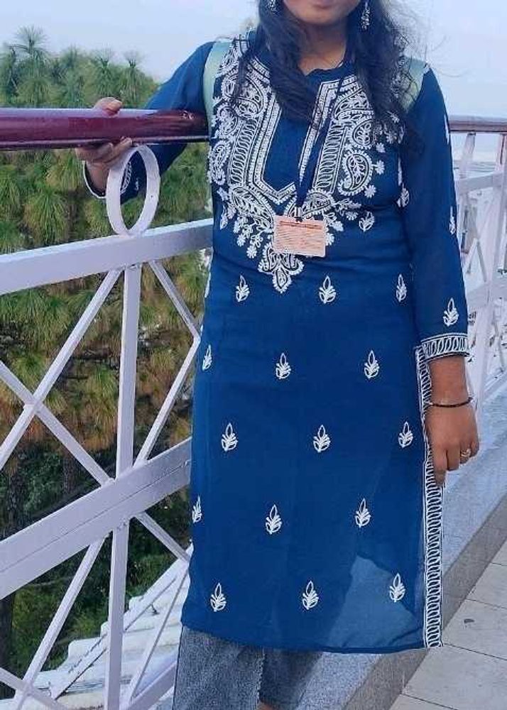 Cotton Embroidery Blue Kurti