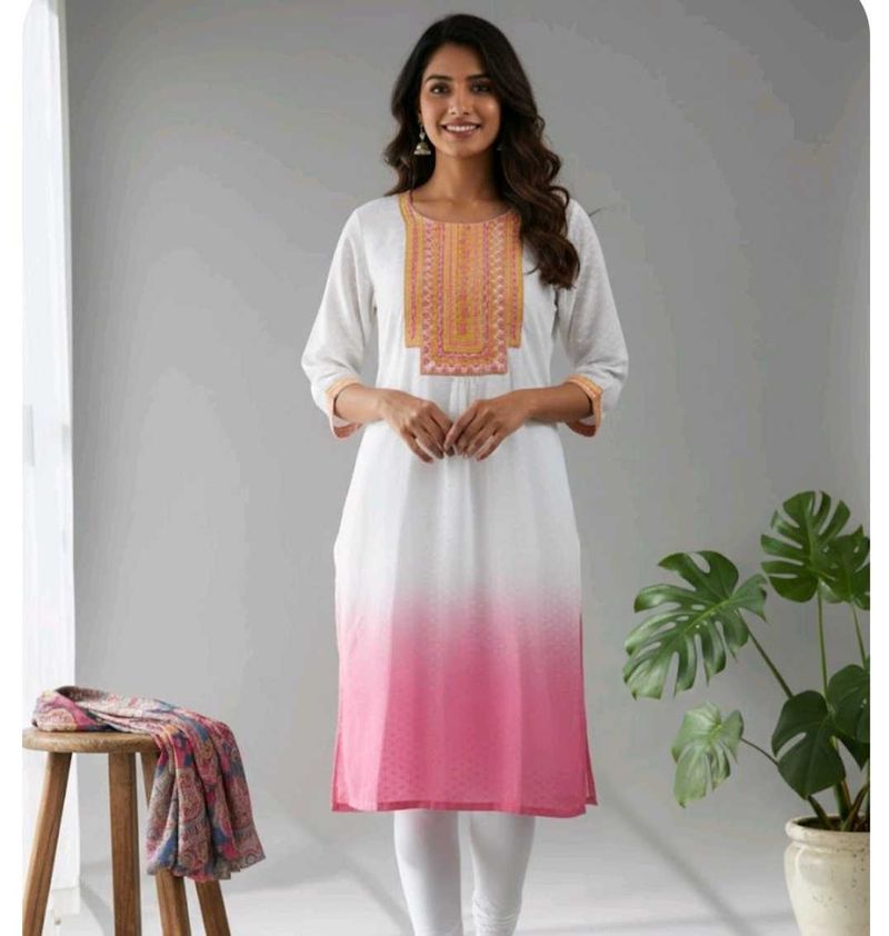 Elegant White &amp; Pink Kurta