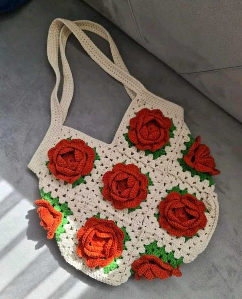 Crochet Rose Tote Bag