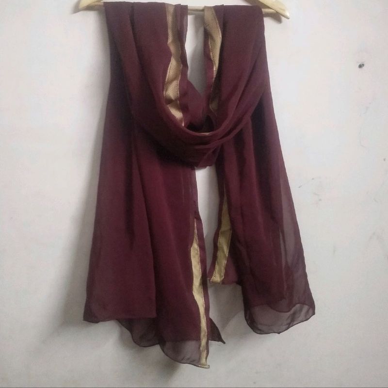 Maroon Dupatta With Golden Borders
