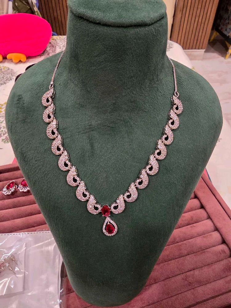 Zircon Pink Stone Necklace Set