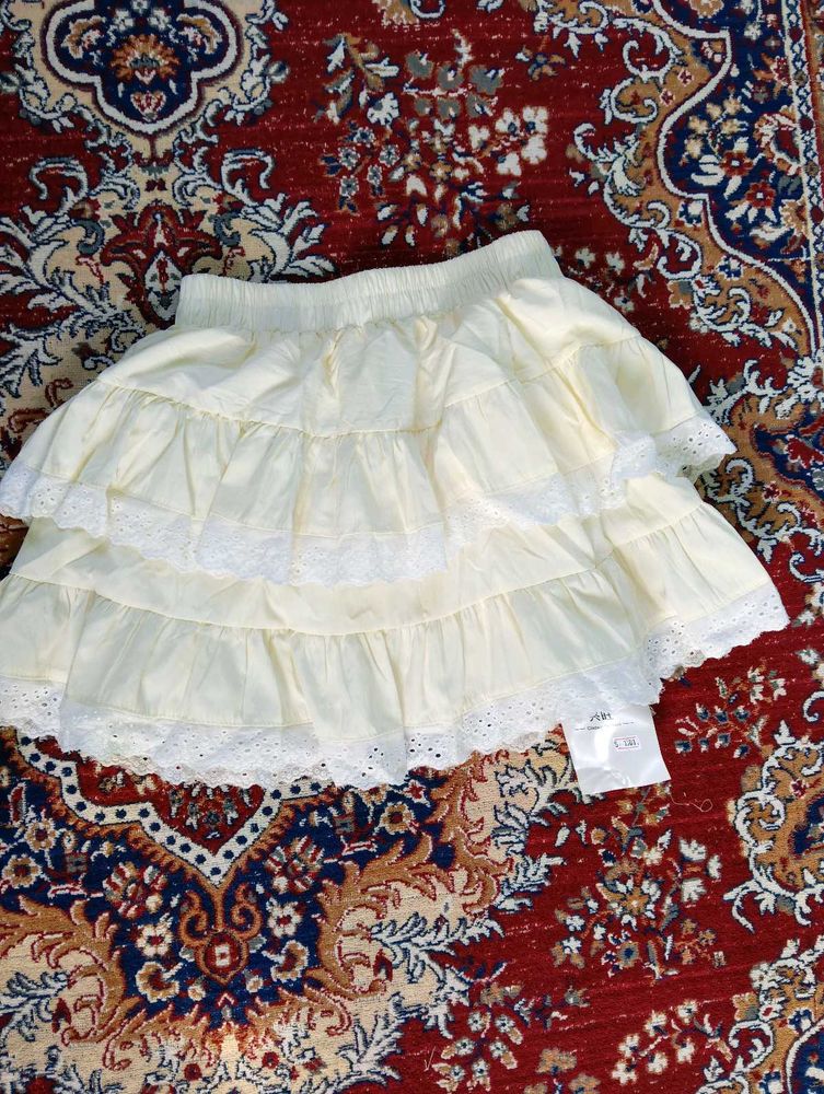 light yellow lolita lace Tiered Ruffle Mini