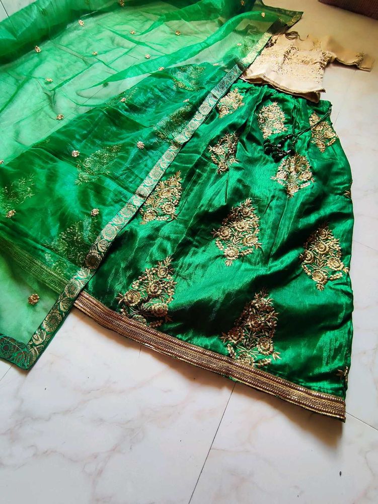 Green &amp; Gold Lehenga Choli Set