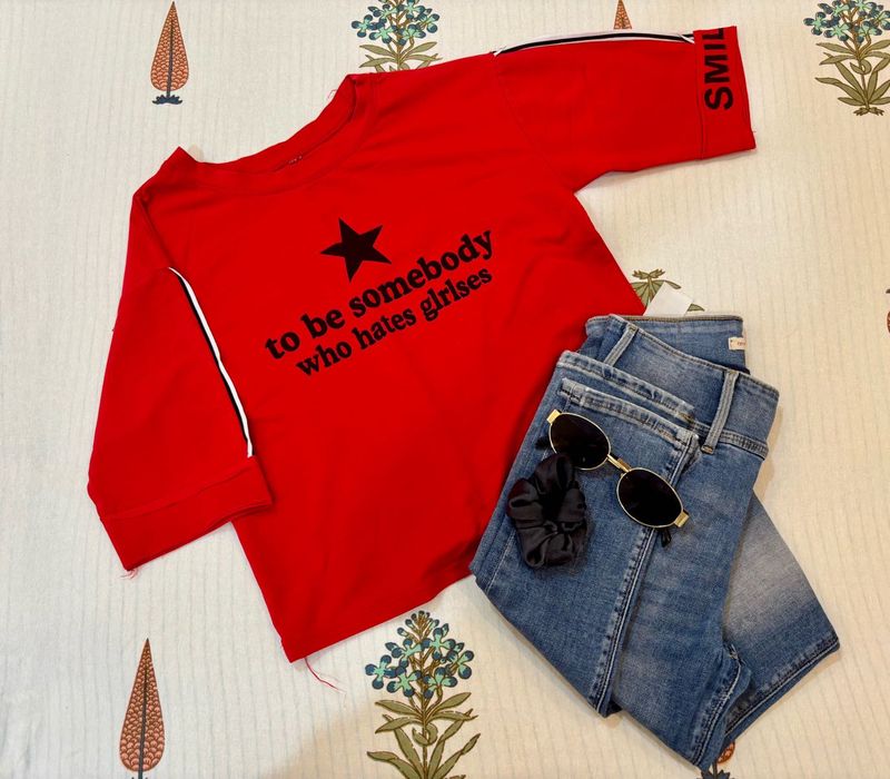 Red Graphic Tee &amp; Denim Bundle
