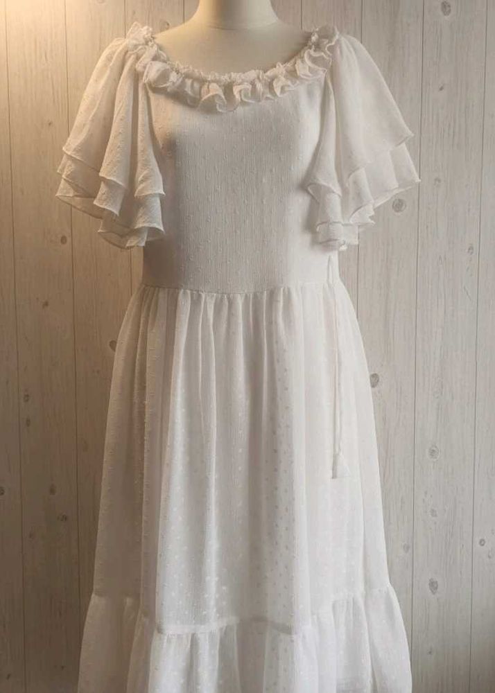 White Ruffled Sheer Dress