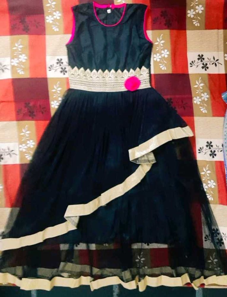 Girls Full Length Party Dress (Black, Sleeveless)