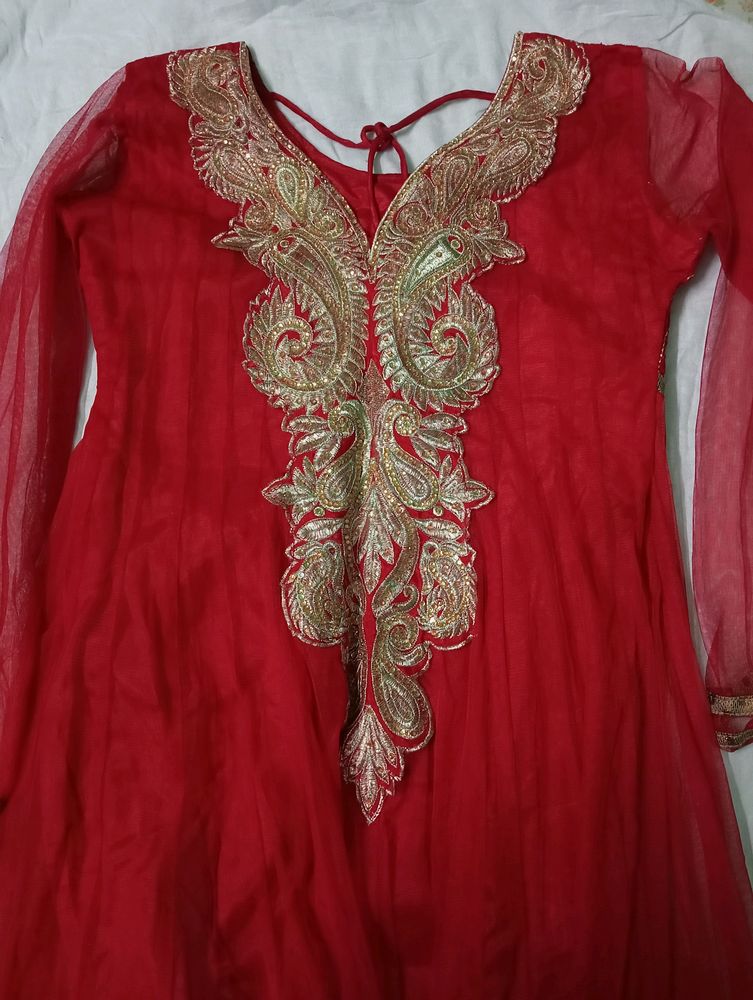 Red Anarkali Set With Dupatta