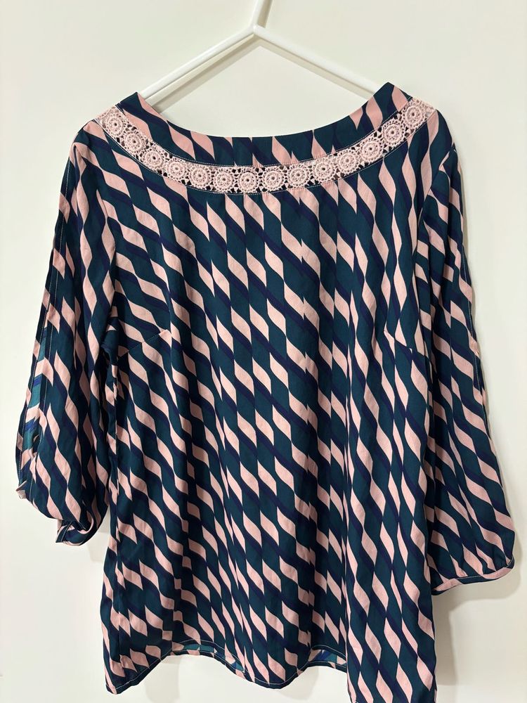 Patterned Blouse with Crochet Detail