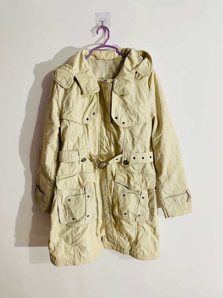 Beige Hooded Overcoat