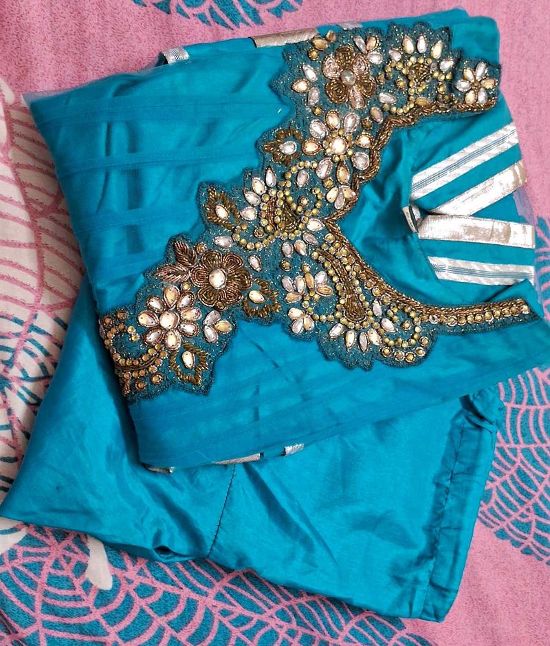Blue Net Anarkali Churidar