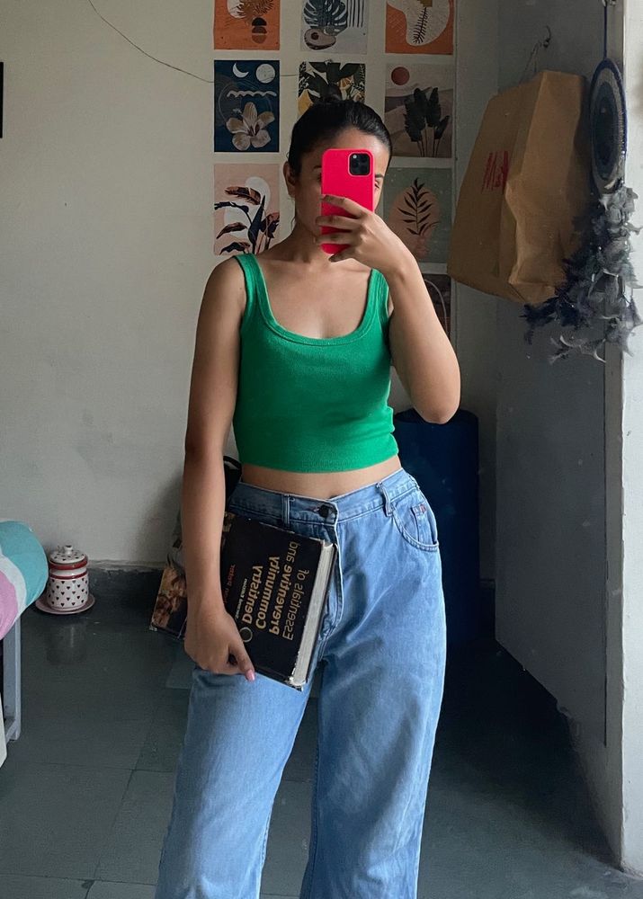 Green Cropped Tank Top