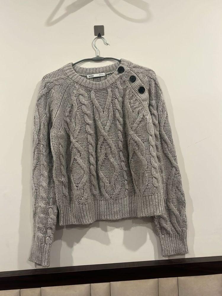 Gray Cable Knit Button Sweater