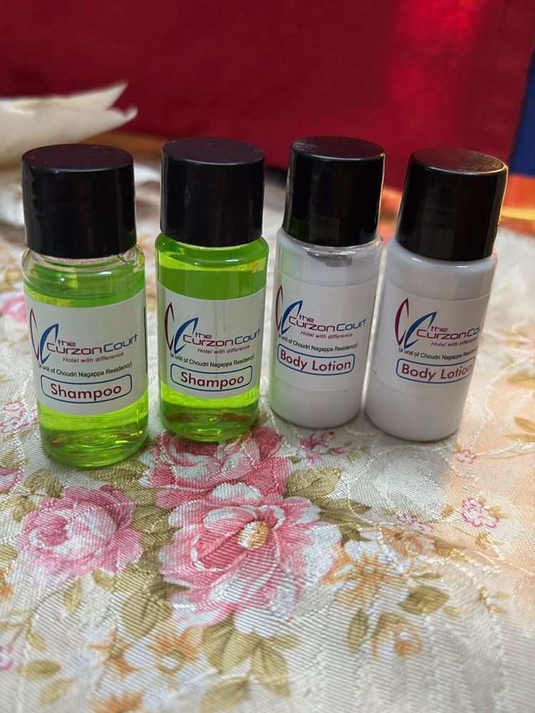 travel size toiletries shampoo and body lotion