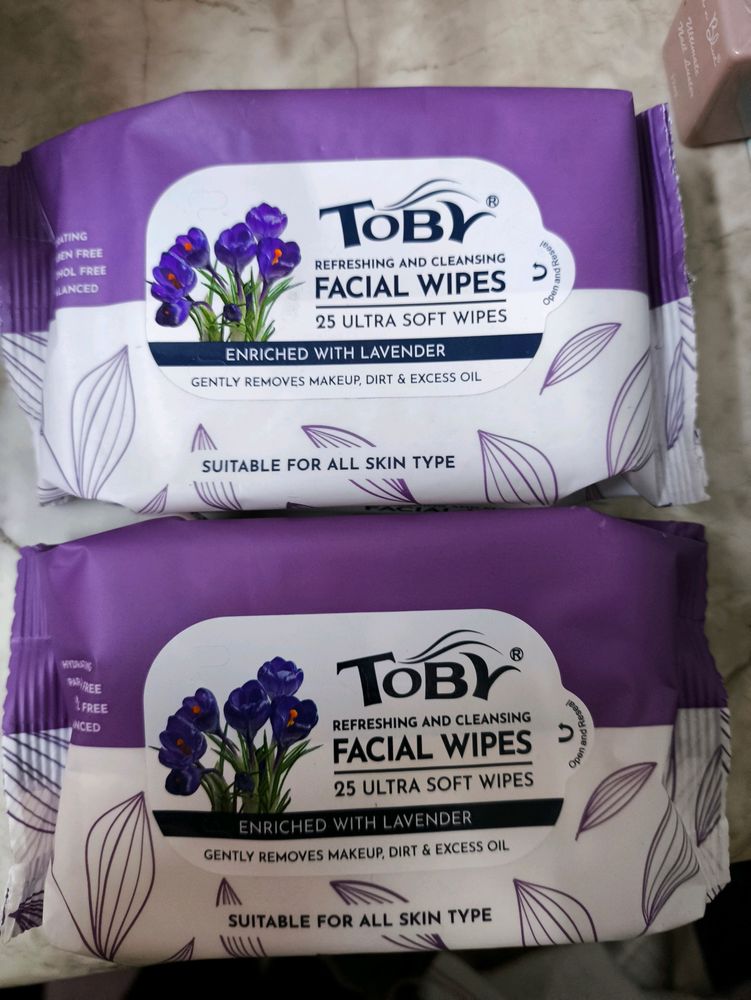 TOBY FACIAL REMOVER WIPES  25 PULLS PACK OF 2