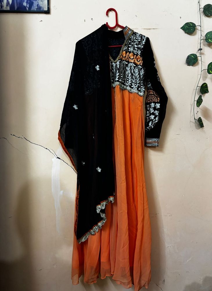 Orange &amp; Black Anarkali