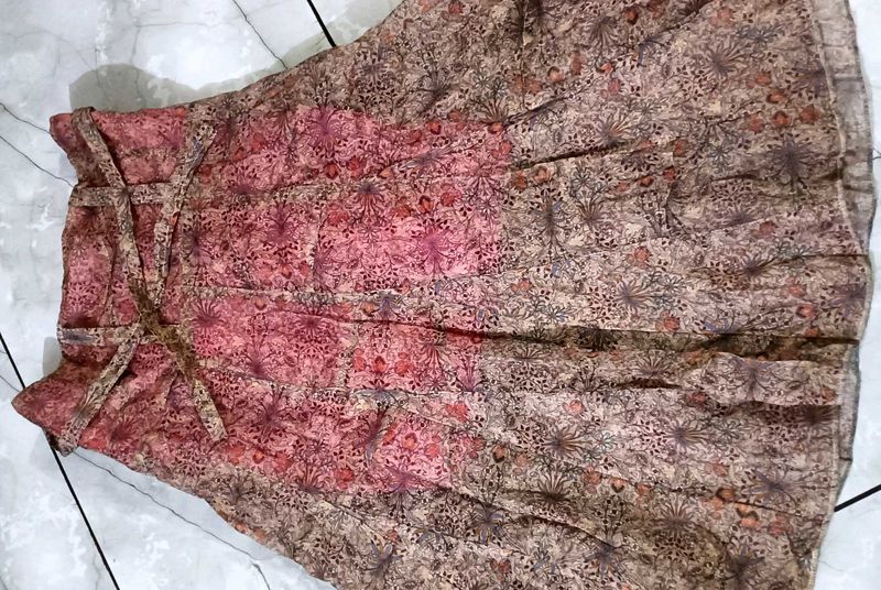 Skirt Organza Fabric Printed Long Skir