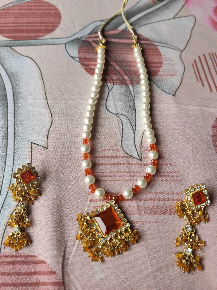 Beautiful orange and white stone-beads s