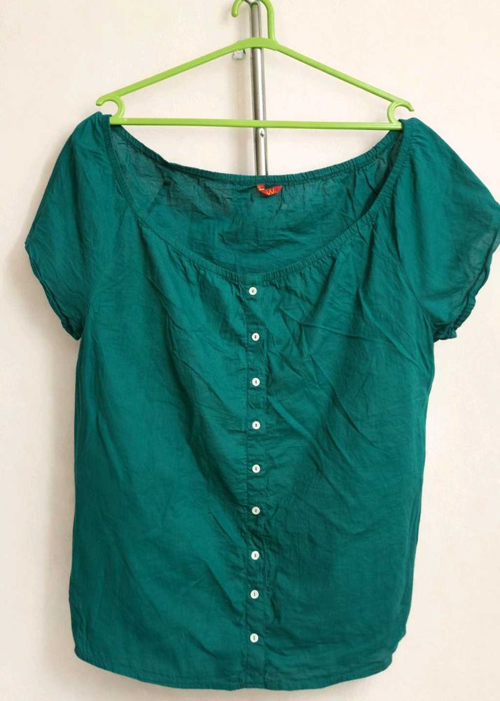 Green Button-Down Blouse