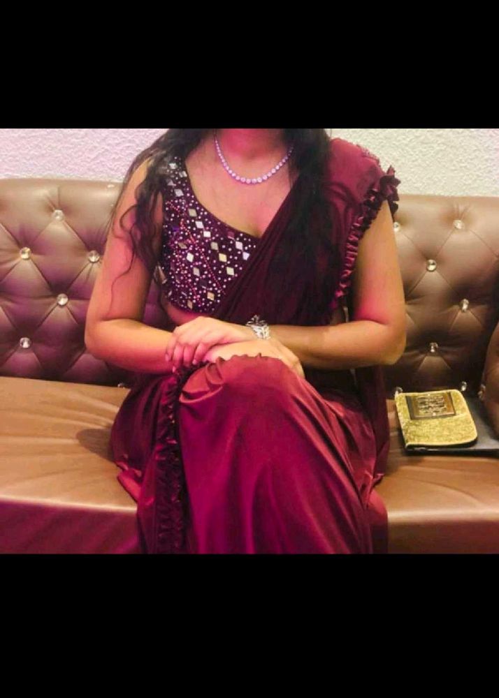Elegant Maroon Saree with Embellished Blouse