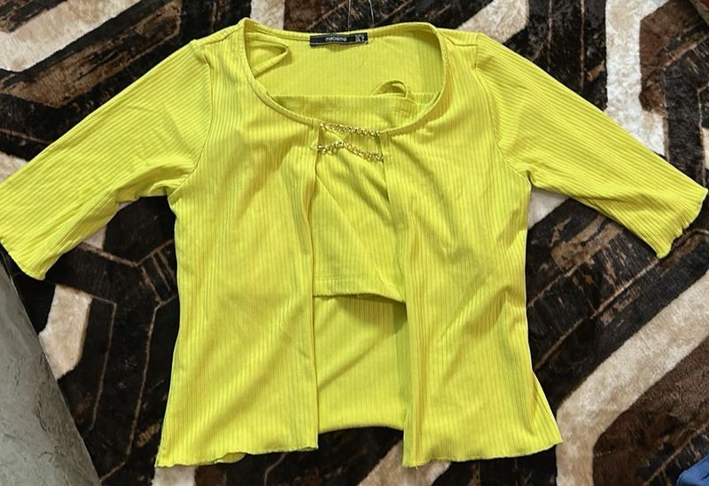 Lime Green Ribbed Crop Top &amp; Cardigan