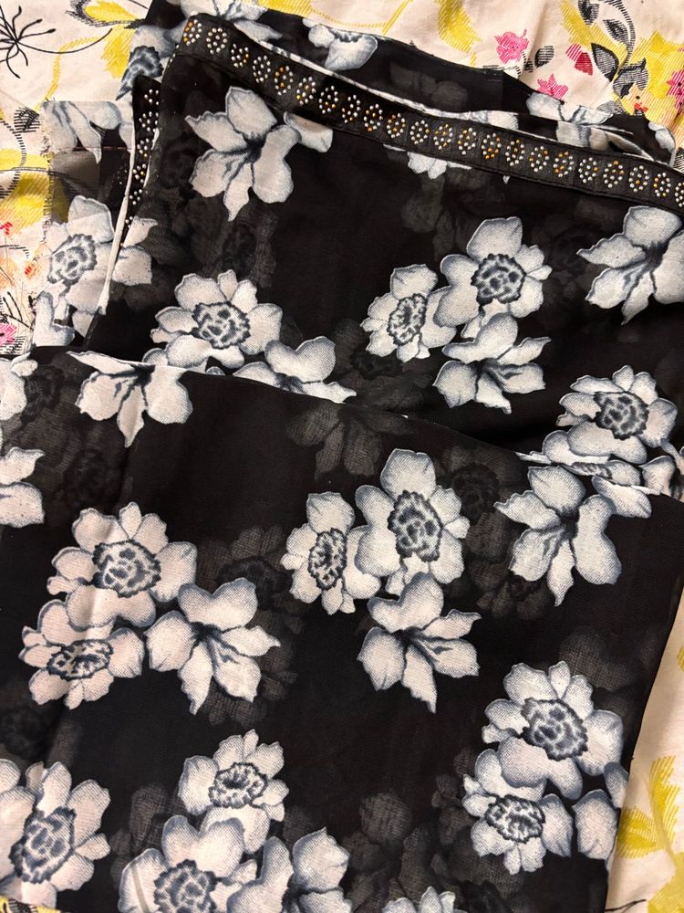 Floral Black Saree