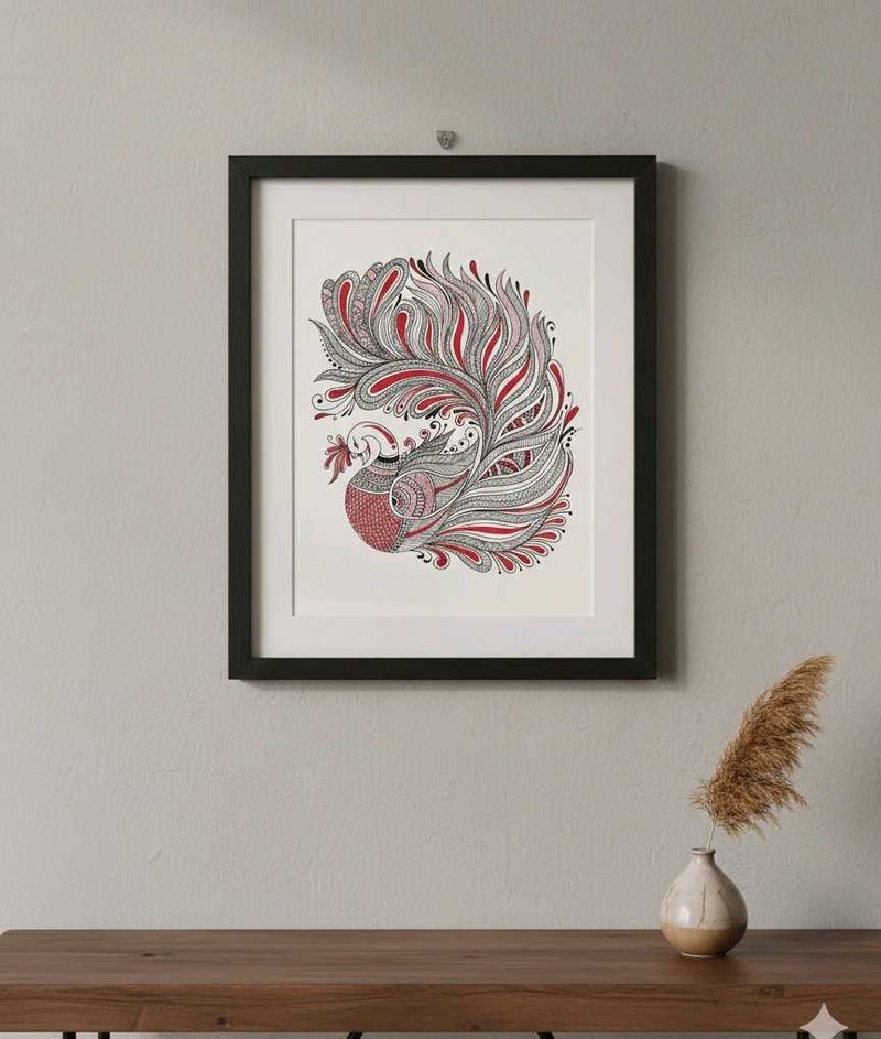 Red Feathered Elegance art piece