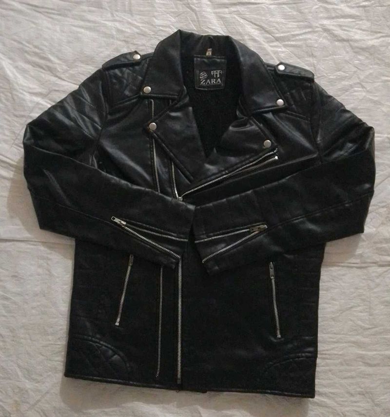 Zara Black Faux Leather Biker Jacket
