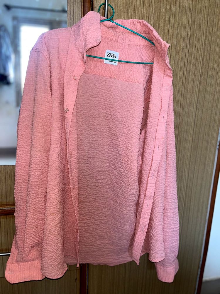Zara Pink Textured Shirt