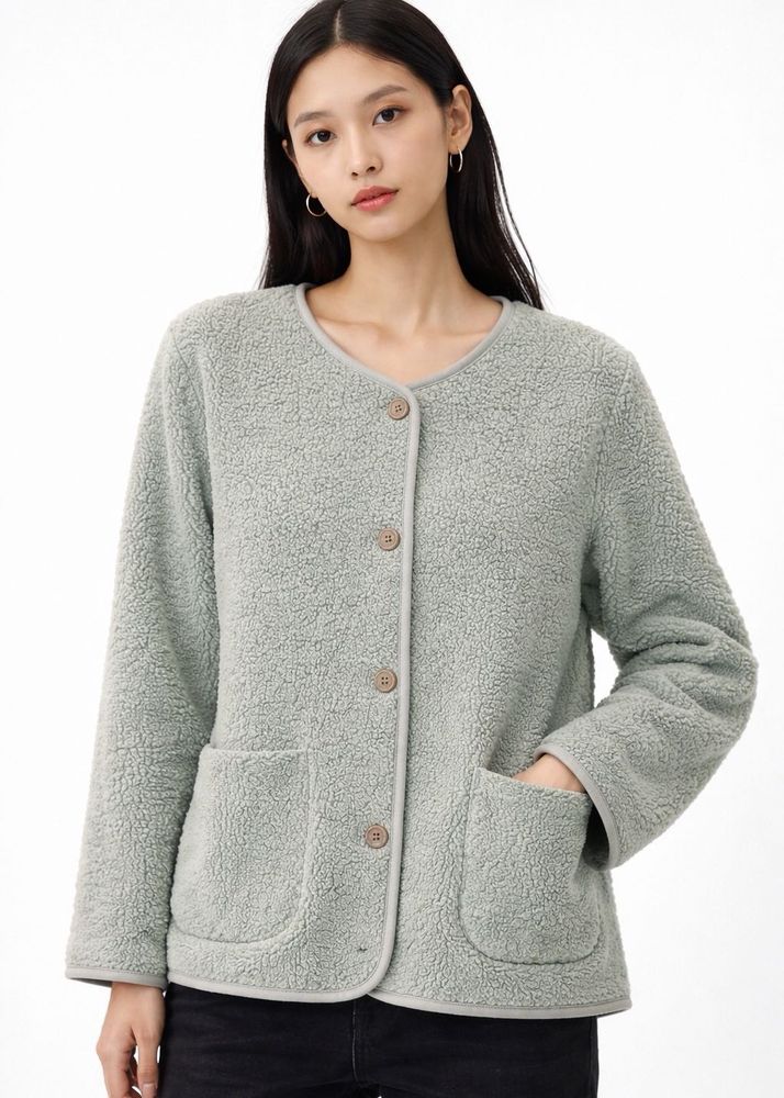 Cozy Green Fleece Cardigan