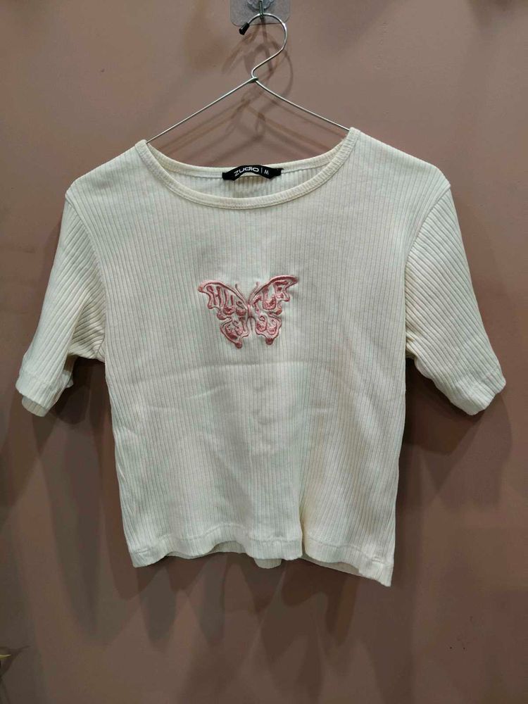 Cute Butterfly Embroidered Top