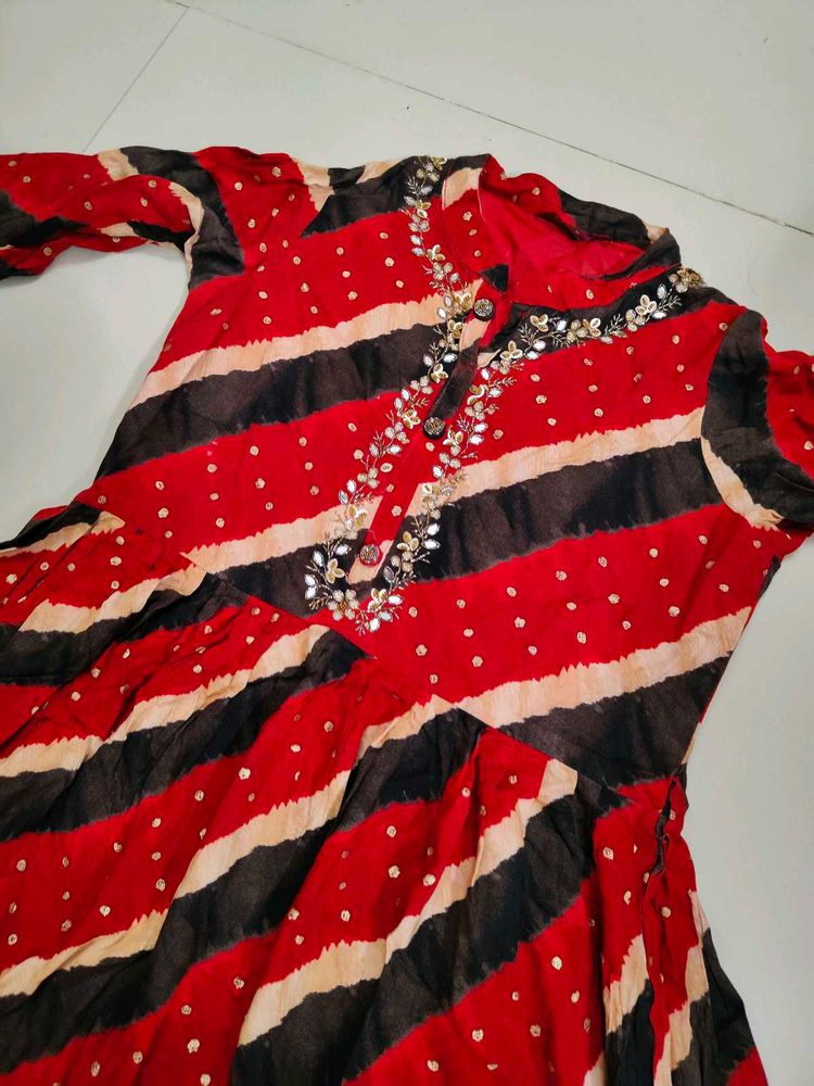 Red &amp; Black Striped Kurta